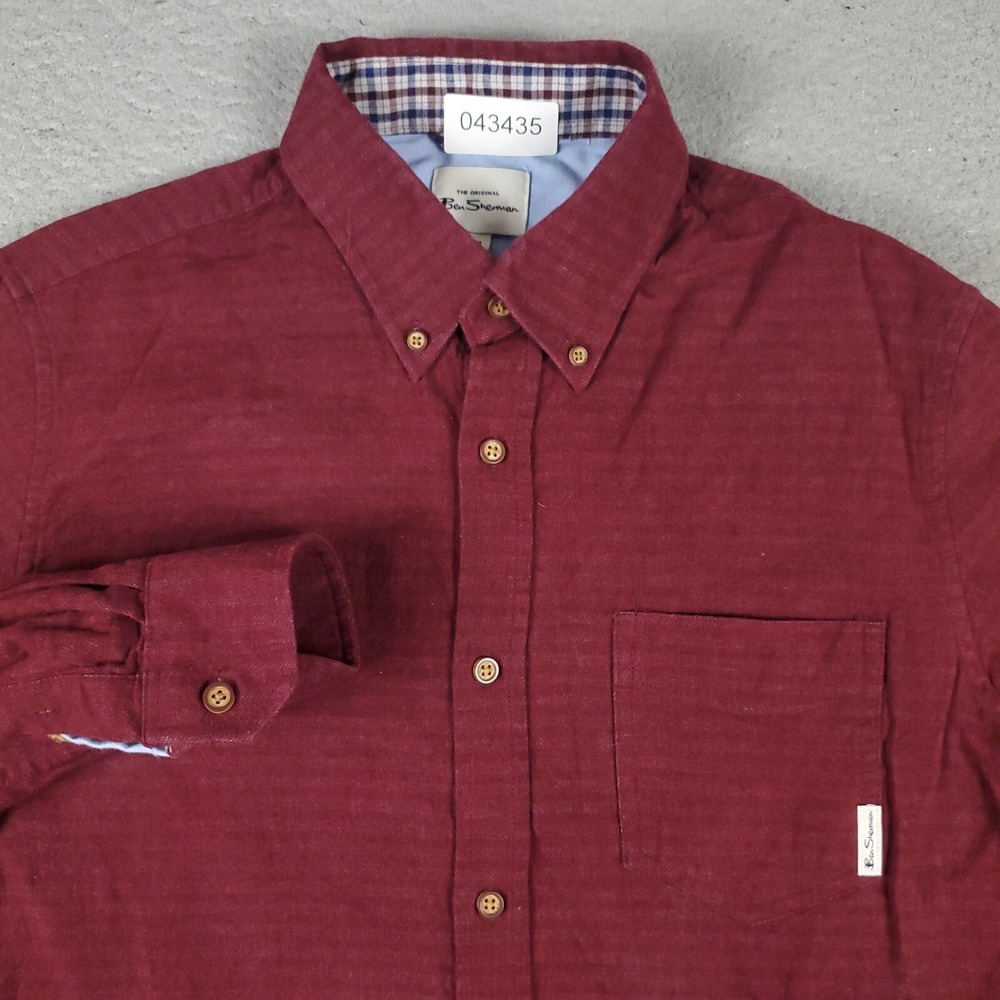Ben Sherman Shirt Mens Medium Red Casual Button Up Long Sleeve